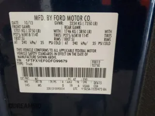 2013 Ford F-150 XL with VIN 1FTFX1EF0DFD99679, listed as a Copart auction lot 57461065 with 216,138 mi miles and Salvage title. Bid and sale history available at DreamBid. Image 12.