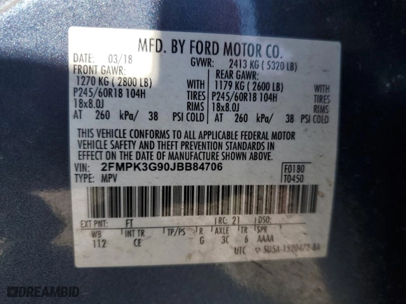 2018 Ford Edge SE with VIN 2FMPK3G90JBB84706, listed as a Copart auction lot 47033675 with 141,636 mi miles and Salvage Title. Bid and sale history available at carsss.com. Image 13.