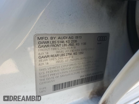 2014 Audi allroad Premium Plus with VIN WA1UFAFLXEA048754, listed as a Copart auction lot 89117505 with 81,255 mi miles and Salvage Title. Bid and sale history available at carsss.com. Image 12.