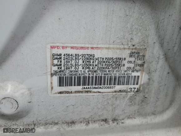 2010 Mitsubishi Outlander SE with VIN JA4AS3AW3AZ006837, listed as a Copart auction lot 83520134 with 91,672 mi miles and Salvage Title. Bid and sale history available at carsss.com. Image 13.