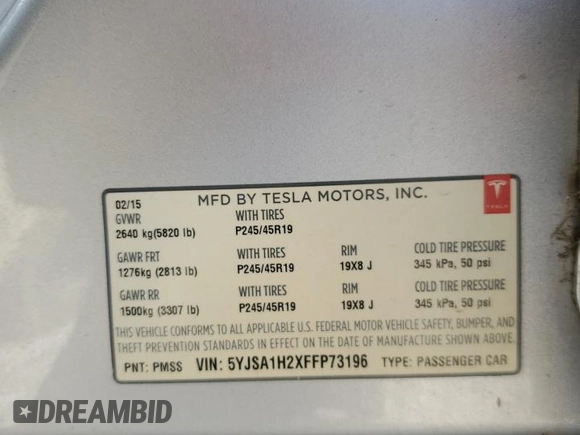 2015 Tesla Model S 85D with VIN 5YJSA1H2XFFP73196, listed as a Copart auction lot 75903524 with Not Provided miles and Salvage Title. Bid and sale history available at carsss.com. Image 12.