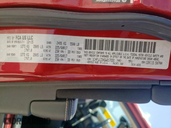 2016 Jeep Cherokee Latitude with VIN 1C4PJLCS4GW217231, listed as a Copart auction lot 61527085 with 74,881 mi miles and Salvage title. Bid and sale history available at DreamBid. Image 13.