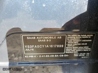 2010 Saab 9-3 with VIN YS3FA5CY1A1617899, listed as a Copart auction lot 76244034 with 120,150 mi miles and Salvage Title. Bid and sale history available at carsss.com. Image 12.