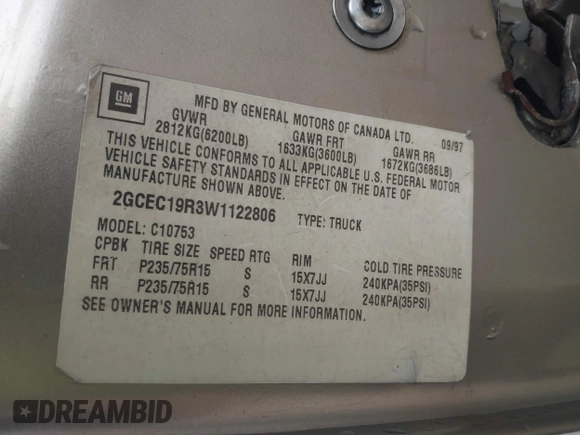 1998 Chevrolet Silverado 1500 with VIN 2GCEC19R3W1122806, listed as a IAAI auction lot 42153517 with 271,788 mi miles and . Bid and sale history available at DreamBid. Image 9.