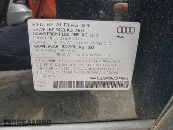 2017 Audi Q5 Premium Plus с VIN WA1L2AFP0HA044663, выставлен на аукционе Copart как лот 61493345 с пробегом 58 398 миль миль и Списание • Salvage title. История ставок и продаж доступна на DreamBid. Изображение 13.