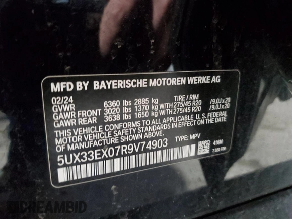 2024 BMW X6 xDrive40i with VIN 5UX33EX07R9V74903, listed as a Copart auction lot 44209305 with 0 mi miles and Salvage Title. Bid and sale history available at carsss.com. Image 13.