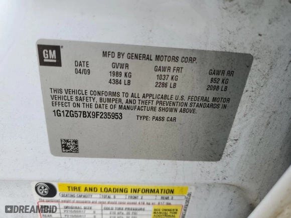 2009 Chevrolet Malibu LS w/1FL with VIN 1G1ZG57BX9F235953, listed as a Copart auction lot 66466284 with 128,020 mi miles and Salvage Title. Bid and sale history available at carsss.com. Image 13.
