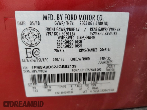2018 Ford Explorer XLT with VIN 1FM5K8D82JGB82139, listed as a Copart auction lot 64304795 with 167,186 mi miles and Salvage title. Bid and sale history available at DreamBid. Image 13.