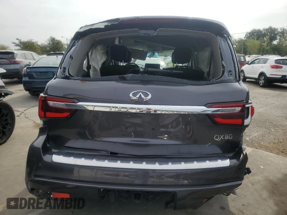 2024 Infiniti QX80 LUXE with VIN JN8AZ2AF9R9765097, listed as a Copart auction lot 70143504 with 15,085 mi miles and Non Repairable. Bid and sale history available at carsss.com. Image 6.
