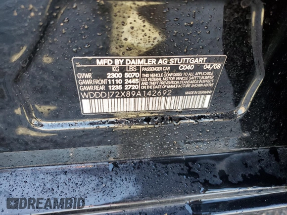 2009 Mercedes-Benz CLS-Class 5.5L with VIN WDDDJ72X89A142692, listed as a Copart auction lot 83106994 with 0 mi miles and Salvage Title. Bid and sale history available at carsss.com. Image 12.