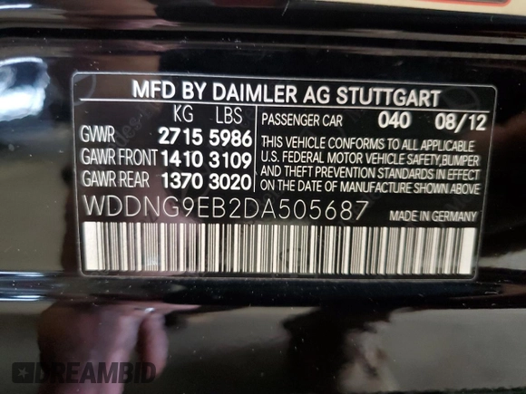 2013 Mercedes-Benz S 550 with VIN WDDNG9EB2DA505687, listed as a Copart auction lot 56362735 with 179,154 mi miles and Clean Title. Bid and sale history available at DreamBid. Image 12.