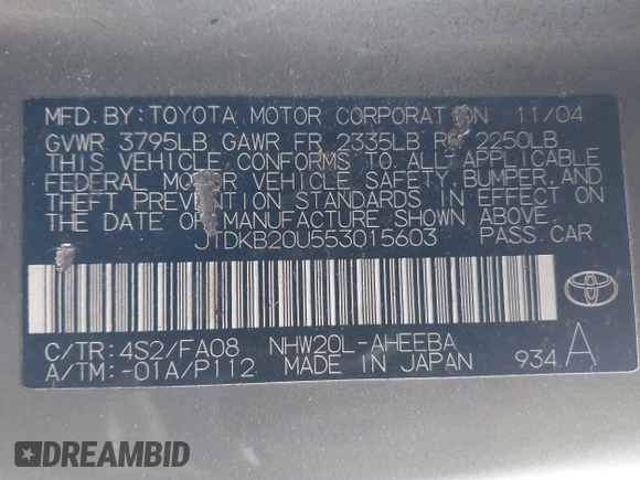2005 Toyota Prius z VIN JTDKB20U553015603, wystawiony jako IAAI lot #41753696 z przebiegiem 299 999 mil mil oraz . Historia ofert i sprzedaży dostępna na DreamBid. Obrazek 9.