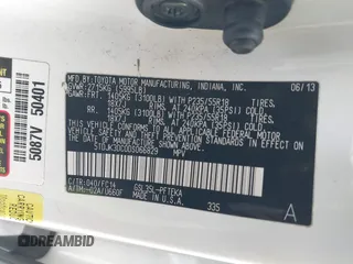 2013 Toyota Sienna LE with VIN 5TDJK3DC0DS066829, listed as a IAAI auction lot 41635076 with 205,808 mi miles and . Bid and sale history available at DreamBid. Image 9.