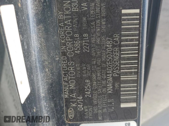 2014 Kia Optima Hybrid LX with VIN KNAGM4AD2E5070487, listed as a Copart auction lot 71986314 with 237,202 mi miles and Non Repairable. Bid and sale history available at carsss.com. Image 13.