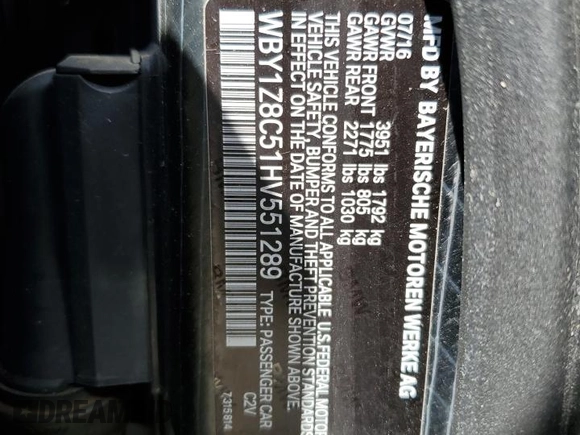 2017 BMW i3 with VIN WBY1Z8C51HV551289, listed as a Copart auction lot 65280455 with 48,435 mi miles and Salvage title. Bid and sale history available at DreamBid. Image 13.