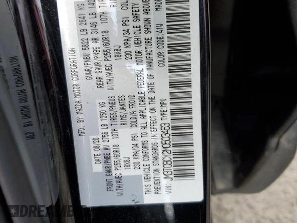 2021 Mazda CX-9 Touring with VIN JM3TCBCY2M0503463, listed as a Copart auction lot 46272515 with 0 mi miles and Salvage Title. Bid and sale history available at carsss.com. Image 13.