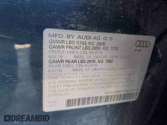 2015 Audi Q5 Premium Plus z VIN WA1CMBFP7FA107559, wystawiony jako Copart lot #84558484 z przebiegiem 54 878 mil mil oraz Szkoda całkowita • Salvage title. Historia ofert i sprzedaży dostępna na DreamBid. Obrazek 13.