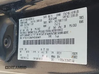 2015 Ford F-150 XL with VIN 1FTEX1C88FKE45401, listed as a IAAI auction lot 42667833 with 250,866 mi miles and . Bid and sale history available at DreamBid. Image 9.