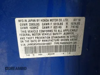 2016 Honda Fit LX with VIN JHMGK5H55GS010607, listed as a IAAI auction lot 42151316 with 39,944 mi miles. Bid and sale history available at carsss.com. Image 9.