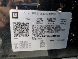 2021 Chevrolet Tahoe RST with VIN 1GNSKRKT7MR318446, listed as a Copart auction lot 54986494 with 8,173 mi miles. Bid and sale history available at carsss.com. Image 13.