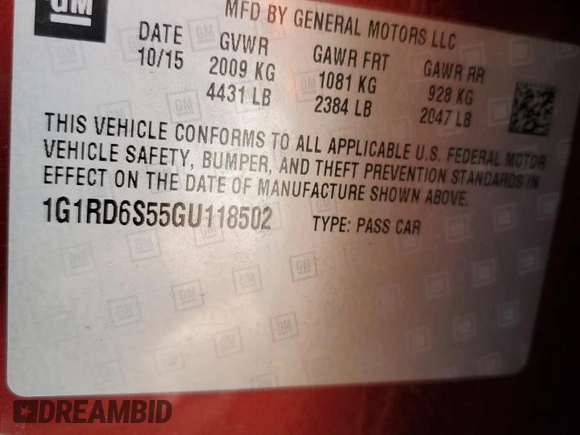 2016 Chevrolet Volt Premier with VIN 1G1RD6S55GU118502, listed as a Copart auction lot 46722675 with 99,628 mi miles and Salvage Title. Bid and sale history available at carsss.com. Image 14.