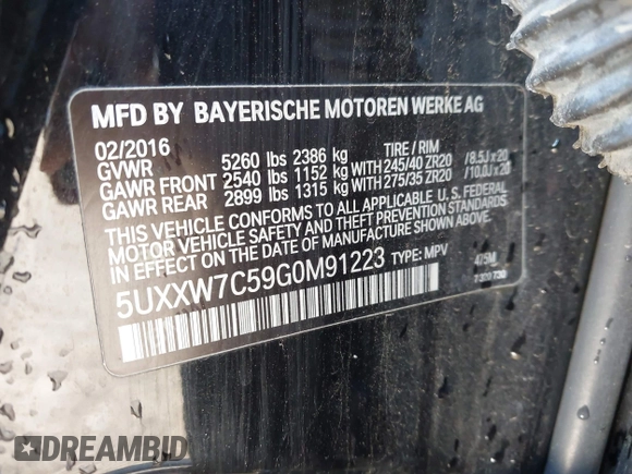 2016 BMW X4 M40i z VIN 5UXXW7C59G0M91223, wystawiony jako IAAI lot #42009394 z przebiegiem 144 771 mil mil oraz . Historia ofert i sprzedaży dostępna na DreamBid. Obrazek 9.