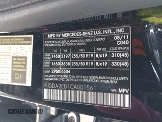 2012 Mercedes-Benz M 350 with VIN 4JGDA2EB1CA001561, listed as a IAAI auction lot 41940464 with 150,140 mi miles and . Bid and sale history available at DreamBid. Image 9.