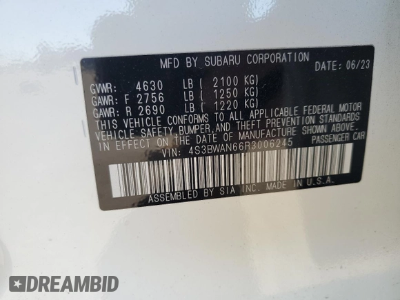 2024 Subaru Legacy Limited with VIN 4S3BWAN66R3006245, listed as a Copart auction lot 46804855 with 15,664 mi miles and Salvage title. Bid and sale history available at DreamBid. Image 12.
