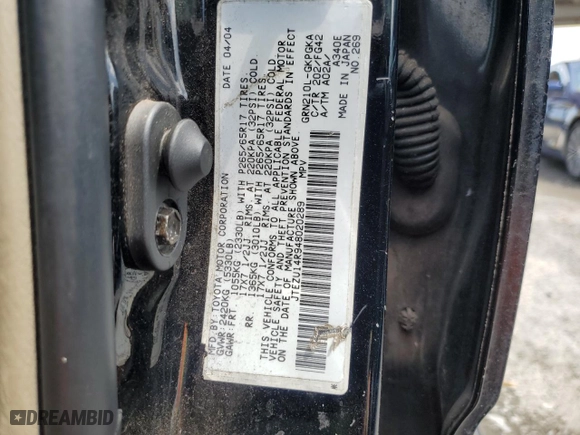 2004 Toyota 4Runner SR5 with VIN JTEZU14R948020289, listed as a Copart auction lot 50961015 with 216,943 mi miles and Salvage Title. Bid and sale history available at carsss.com. Image 14.