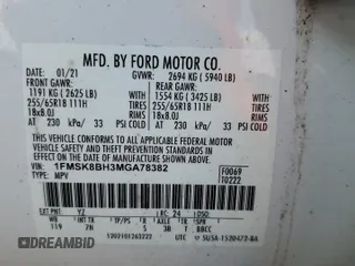 2021 Ford Explorer with VIN 1FMSK8BH3MGA78382, listed as a Copart auction lot 68012424 with 38,881 mi miles and Non repairable. Bid and sale history available at DreamBid. Image 13.