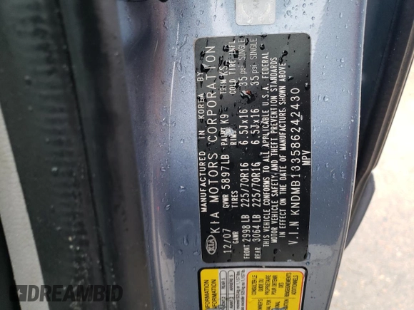 2008 Kia Sedona with VIN KNDMB133586242430, listed as a Copart auction lot 44800195 with 101,019 mi miles and Salvage Title. Bid and sale history available at carsss.com. Image 13.