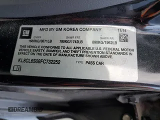 2015 Chevrolet Spark EV LT with VIN KL8CL6S08FC732252, listed as a Copart auction lot 43271895 with 43,135 mi miles and Salvage Title. Bid and sale history available at carsss.com. Image 12.