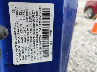 2017 Honda Civic Si with VIN 2HGFC3A5XHH753301, listed as a Copart auction lot 51125385 with 66,238 mi miles and Salvage Title. Bid and sale history available at DreamBid. Image 12.