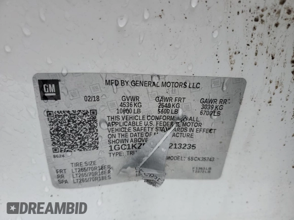 2018 Chevrolet Silverado 3500HD LT with VIN 1GC1KZEG6JF213235, listed as a Copart auction lot 37108674 with 0 mi miles and Salvage Title. Bid and sale history available at carsss.com. Image 13.