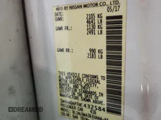 2017 Nissan Maxima SV with VIN 1N4AA6AP7HC432584, listed as a Copart auction lot 62671045 with 117,390 mi miles and Salvage title. Bid and sale history available at DreamBid. Image 12.