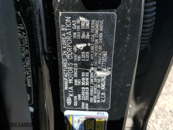 2014 Kia Soul with VIN KNDJN2A21E7718592, listed as a Copart auction lot 52568335 with 57,177 mi miles and Salvage Title. Bid and sale history available at carsss.com. Image 14.