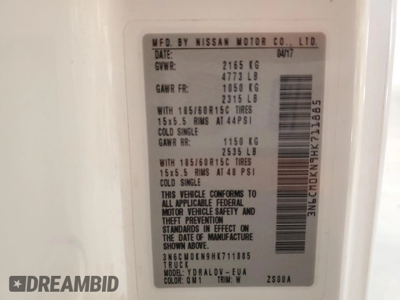 2017 Nissan NV200 S with VIN 3N6CM0KN9HK711885, listed as a Copart auction lot 58154335 with 144,451 mi miles and Clean title. Bid and sale history available at DreamBid. Image 14.