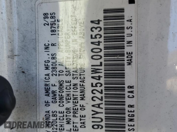 1998 Acura CL Premium z VIN 19UYA2254WL004534, wystawiony jako Copart lot #46339365 z przebiegiem 239 051 mil mil oraz Szkoda całkowita • Salvage title. Historia ofert i sprzedaży dostępna na DreamBid. Obrazek 14.