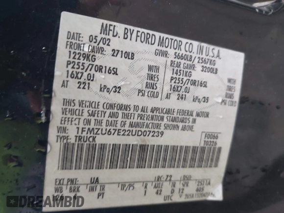 2002 Ford Explorer Sport Trac Value with VIN 1FMZU67E22UD07239, listed as a IAAI auction lot 42088812 with 224,009 mi miles and . Bid and sale history available at DreamBid. Image 9.