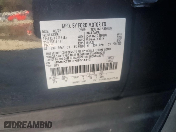 2022 Ford Explorer with VIN 1FMSK7BH6NGB31412, listed as a Copart auction lot 85045404 with 17,266 mi miles and Salvage Title. Bid and sale history available at carsss.com. Image 14.