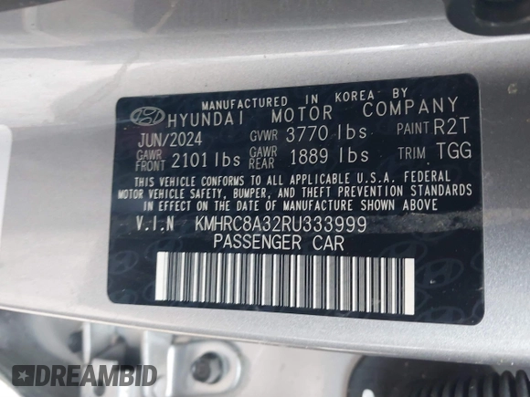 2024 Hyundai Venue SEL with VIN KMHRC8A32RU333999, listed as a IAAI auction lot 41265592 with 17,616 mi miles and . Bid and sale history available at DreamBid. Image 9.