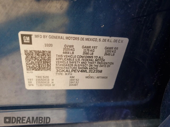 2021 GMC Terrain SLT z VIN 3GKALPEV4ML312358, wystawiony jako Copart lot #60108355 z przebiegiem 104 044 mil mil oraz Nie do naprawy • Non repairable. Historia ofert i sprzedaży dostępna na DreamBid. Obrazek 13.