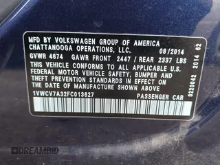 2015 Volkswagen Passat 2.0L TDI SEL Premium with VIN 1VWCV7A32FC013627, listed as a IAAI auction lot 41979341 with 175,728 mi miles. Bid and sale history available at carsss.com. Image 9.