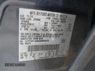 2004 Ford F-150 XLT z VIN 1FTPW14584KB95073, wystawiony jako IAAI lot #41815933 z przebiegiem 223 420 mil mil oraz . Historia ofert i sprzedaży dostępna na DreamBid. Obrazek 9.