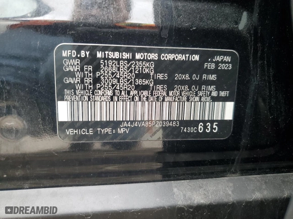 2023 Mitsubishi Outlander SEL with VIN JA4J4VA85PZ039483, listed as a Copart auction lot 51905345 with 27,058 mi miles and Salvage Title. Bid and sale history available at carsss.com. Image 13.