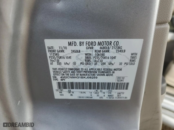 2011 Mercury Mariner Premier with VIN 4M2CN9HG1BKJ08259, listed as a Copart auction lot 41517425 with 161,853 mi miles and Salvage Title. Bid and sale history available at carsss.com. Image 13.