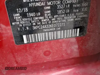 2019 Hyundai Accent SE with VIN 3KPC24A32KE072271, listed as a Copart auction lot 84085424 with 0 mi miles and Salvage Title. Bid and sale history available at carsss.com. Image 12.