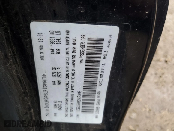 2002 Chrysler Sebring LXi with VIN 1C3EL55R82N171042, listed as a Copart auction lot 82014824 with 49,752 mi miles and Salvage Title. Bid and sale history available at DreamBid. Image 13.