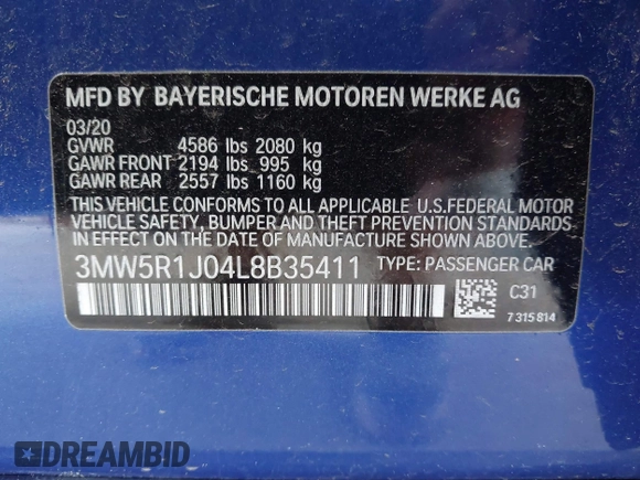 2020 BMW 3 Series 330i с VIN 3MW5R1J04L8B35411, выставлен на аукционе IAAI как лот 42531535 с пробегом 47 219 миль миль и . История ставок и продаж доступна на DreamBid. Изображение 9.