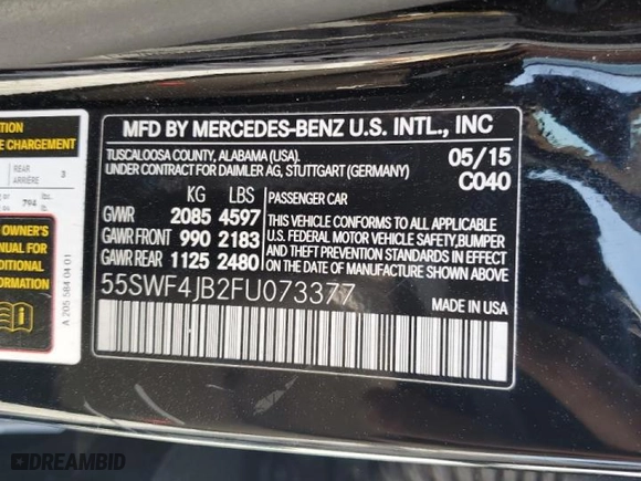 2015 Mercedes-Benz C-Class C 300 with VIN 55SWF4JB2FU073377, listed as a Copart auction lot 50400265 with 111,832 mi miles and Salvage Title. Bid and sale history available at carsss.com. Image 12.